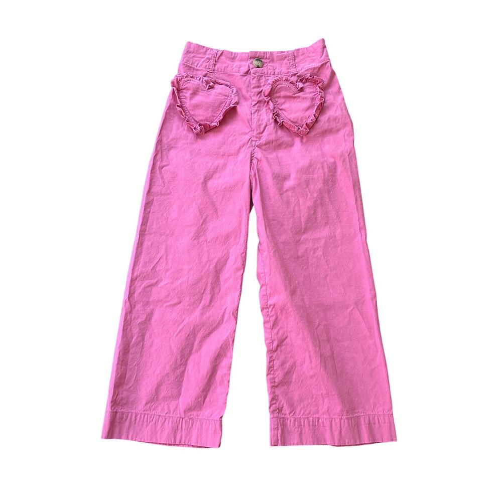 Maeve Colette Pink Heart Pocket Crop Ankle High Waisted Wide-Leg Pants Size 29P - Picture 2 of 12